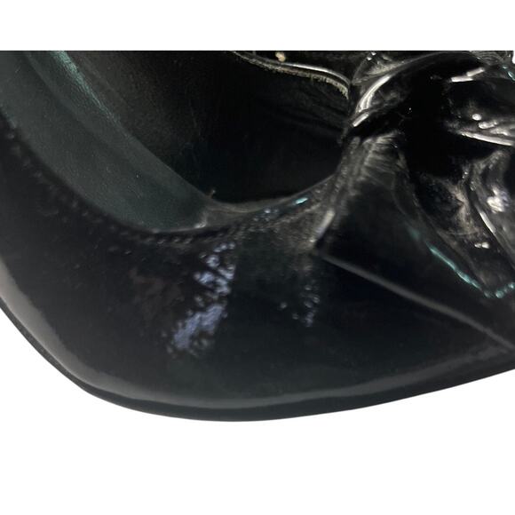 Stuart Weitzman Black Bow Tie Patent Leather Peep Toe Pumps 6.5 - Picture 8 of 11